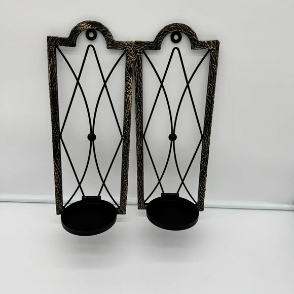 Gothic Candle Sconce Set of 2 -Gold Black Metal Wall Candle Holder Rustic - Picture 2 of 7